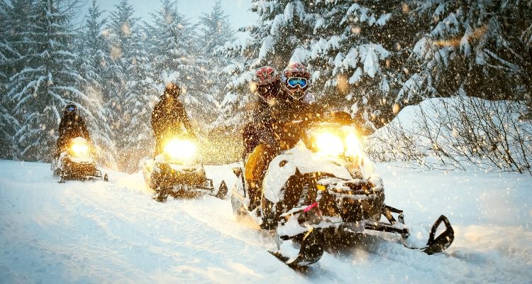 three-snowmobiles-riding-through-the-woods